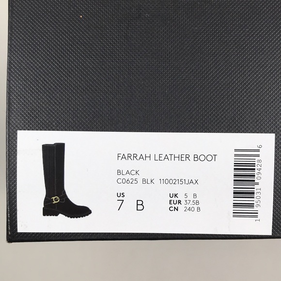 COACH Farrah Black Leather Tall Riding Boots Logo Buckle NEW NWOB - Picture 14 of 16